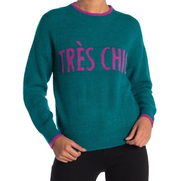 Code x Mode Verbiage Woman’s Print Trés Chic Casual Soft Cozy Sweater Size Small - Picture 1 of 8